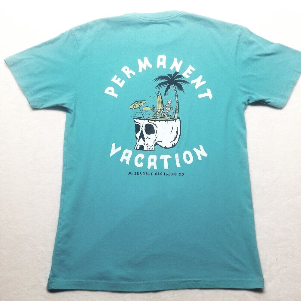 Miserable Clothing Co Adult Medium T Shirt Permanent Vacation Teal Skull Edgy